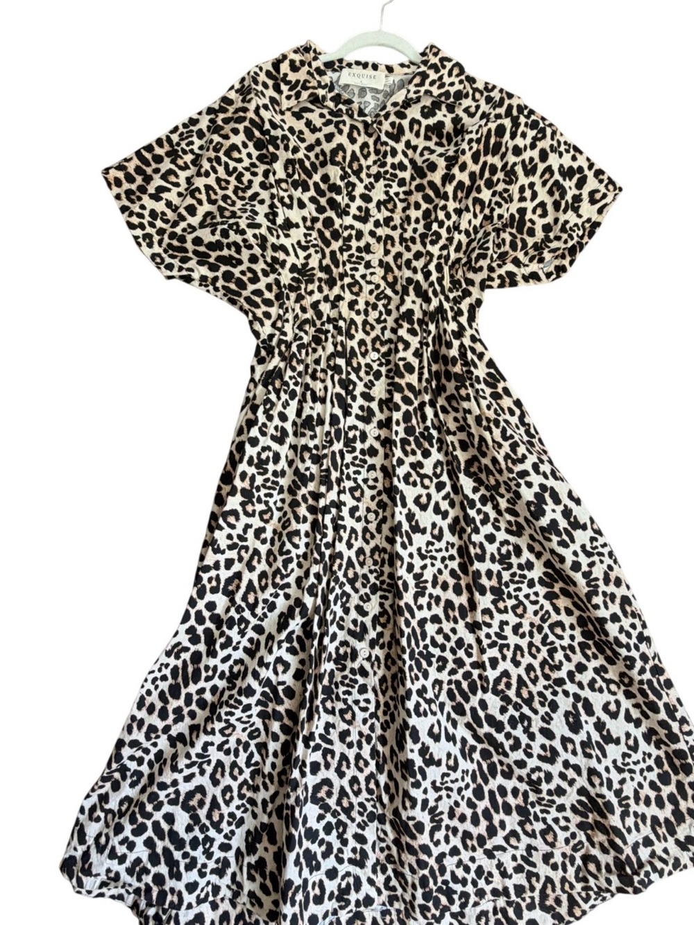 Exquise Tobie Dress Leopard Print Short-Sleeve women’s Dress - Neutral/Tan